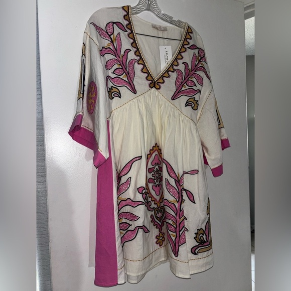 Dresses & Skirts - Bohemian Embroidered Dress with Pink Accents